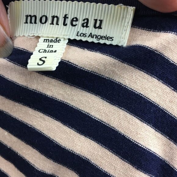 Monteau striped tank side inserts tan navy Small - Picture 6 of 7